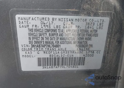 2017 Nissan Sentra Sv z USA, uszkodzony, nr VIN 3N1AB7AP7HL704801